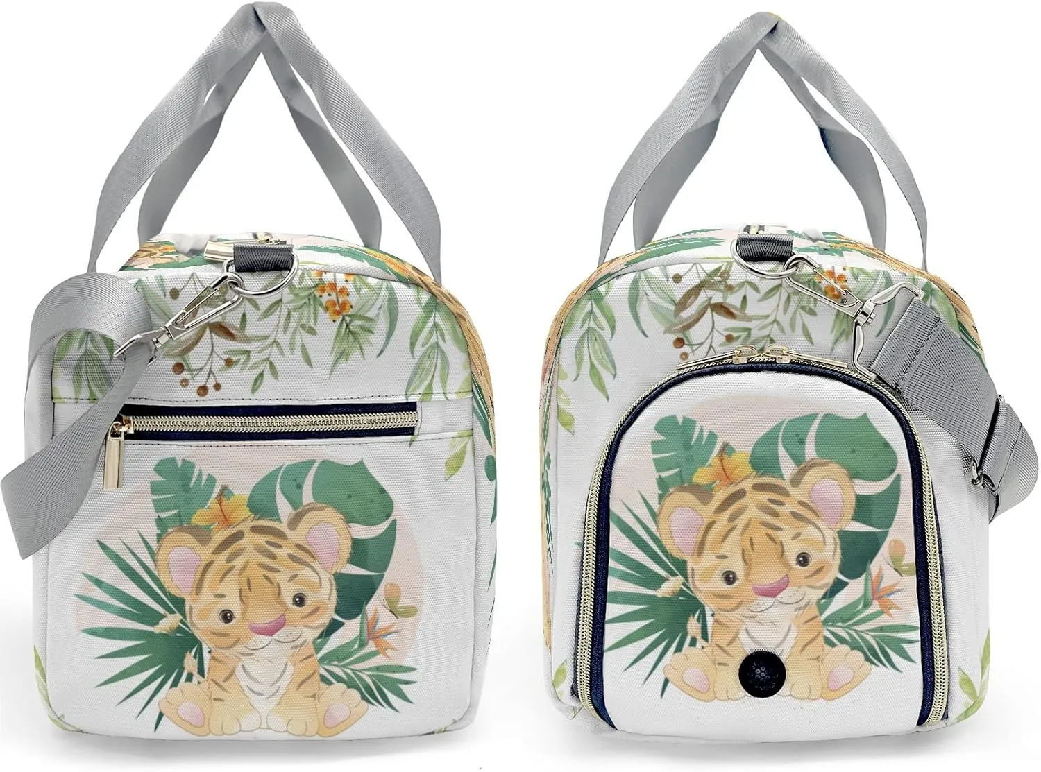 Personalized Woodland Leaves Cute Tiger Customized Multi-functional Handbag Travel Bag, Unisex Portable Duffel Bag