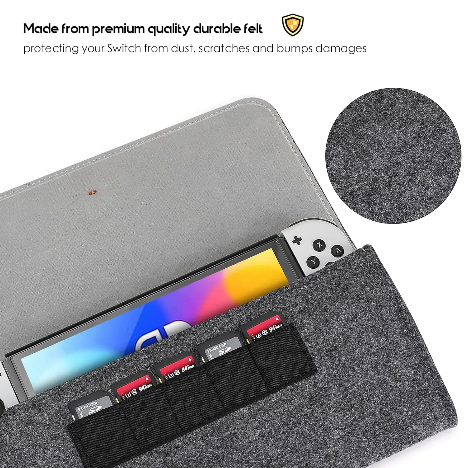 ProCase Carrying Case for Nintendo Switch OLED Model & Nintendo Switch, Portable Travel Bag Ultra Slim Felt Pouch for Switch 2017 / Switch OLED Model 2021 with 5 Game Cartridges Holders Grey