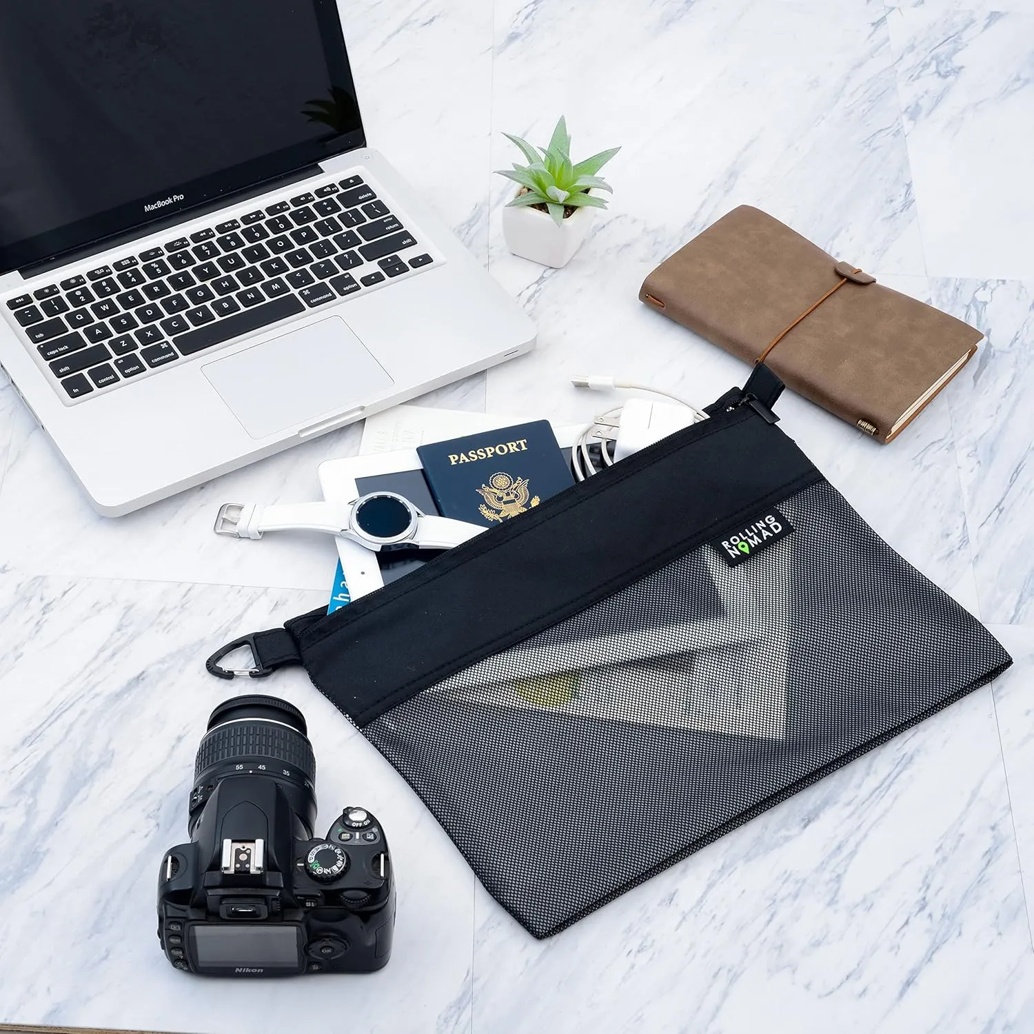 Rolling Nomad Zipper Pouch, Water-Resistant Mesh Bags, Travel Essentials, Toiletry, Storage, Cosmetics, Home, Office, Money Purse, Accesory Organizer