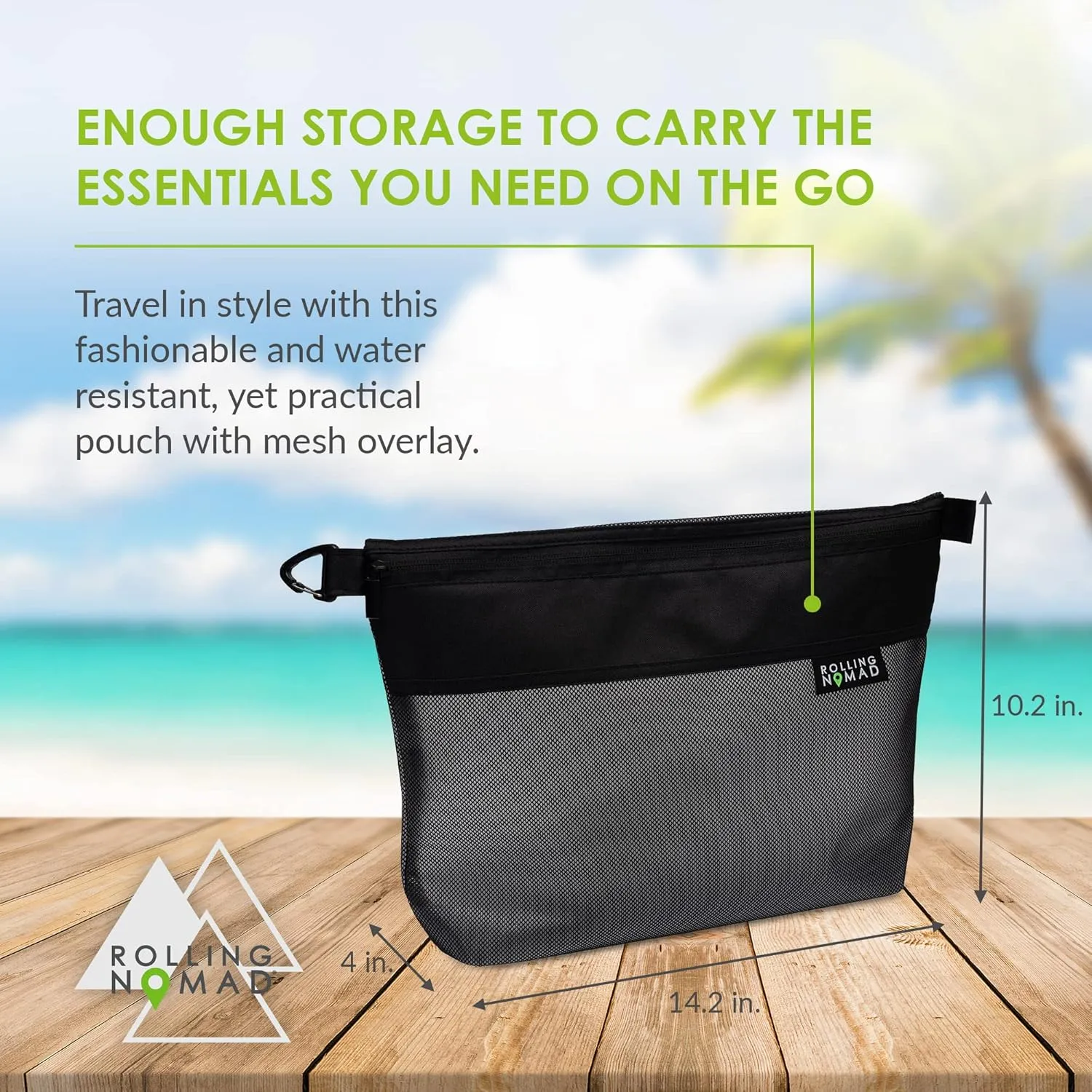Rolling Nomad Zipper Pouch, Water-Resistant Mesh Bags, Travel Essentials, Toiletry, Storage, Cosmetics, Home, Office, Money Purse, Accesory Organizer