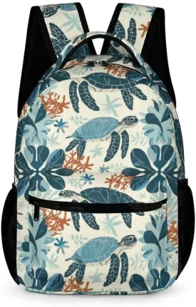 Sea Turtle Backpack for Kids Girls Boys School, 16 Inches Cute Sea Turtles Theme Bookbag, Adjustable, Lightweight, Large Capacity, Cute Daily Casual Backpacks