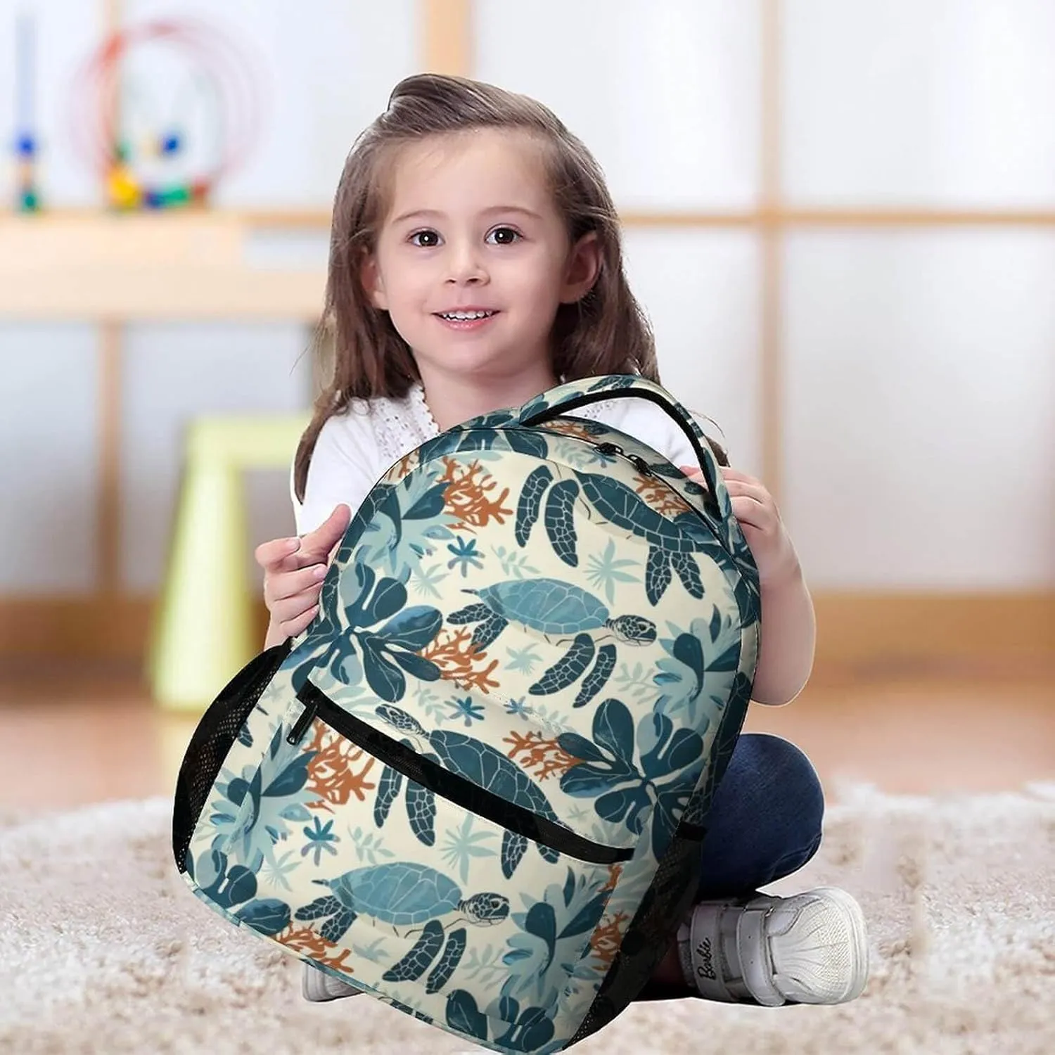 Sea Turtle Backpack for Kids Girls Boys School, 16 Inches Cute Sea Turtles Theme Bookbag, Adjustable, Lightweight, Large Capacity, Cute Daily Casual Backpacks