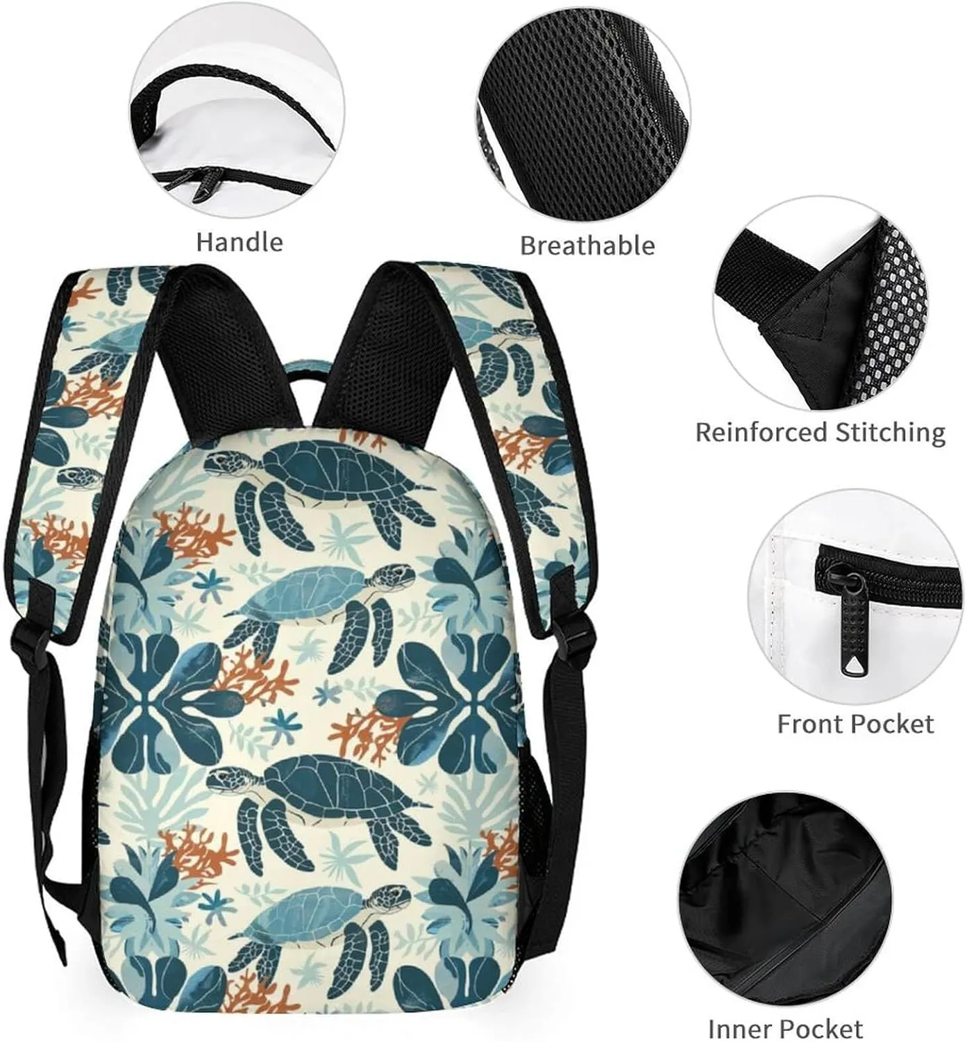 Sea Turtle Backpack for Kids Girls Boys School, 16 Inches Cute Sea Turtles Theme Bookbag, Adjustable, Lightweight, Large Capacity, Cute Daily Casual Backpacks