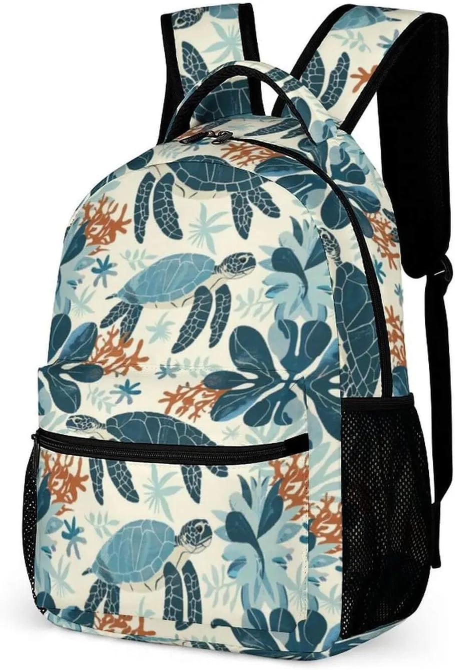 Sea Turtle Backpack for Kids Girls Boys School, 16 Inches Cute Sea Turtles Theme Bookbag, Adjustable, Lightweight, Large Capacity, Cute Daily Casual Backpacks