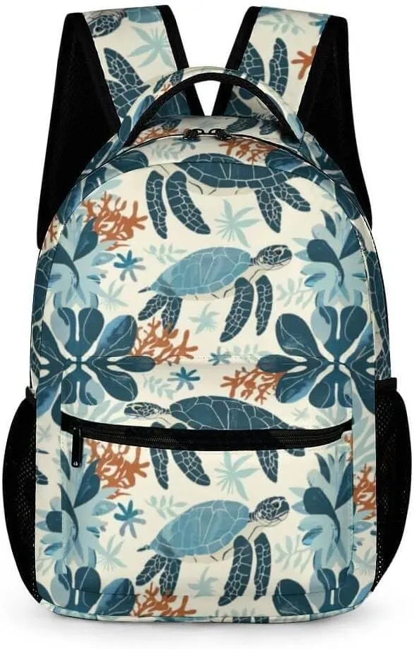 Sea Turtle Backpack for Kids Girls Boys School, 16 Inches Cute Sea Turtles Theme Bookbag, Adjustable, Lightweight, Large Capacity, Cute Daily Casual Backpacks
