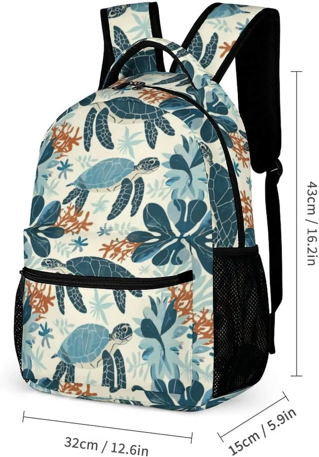 Sea Turtle Backpack for Kids Girls Boys School, 16 Inches Cute Sea Turtles Theme Bookbag, Adjustable, Lightweight, Large Capacity, Cute Daily Casual Backpacks