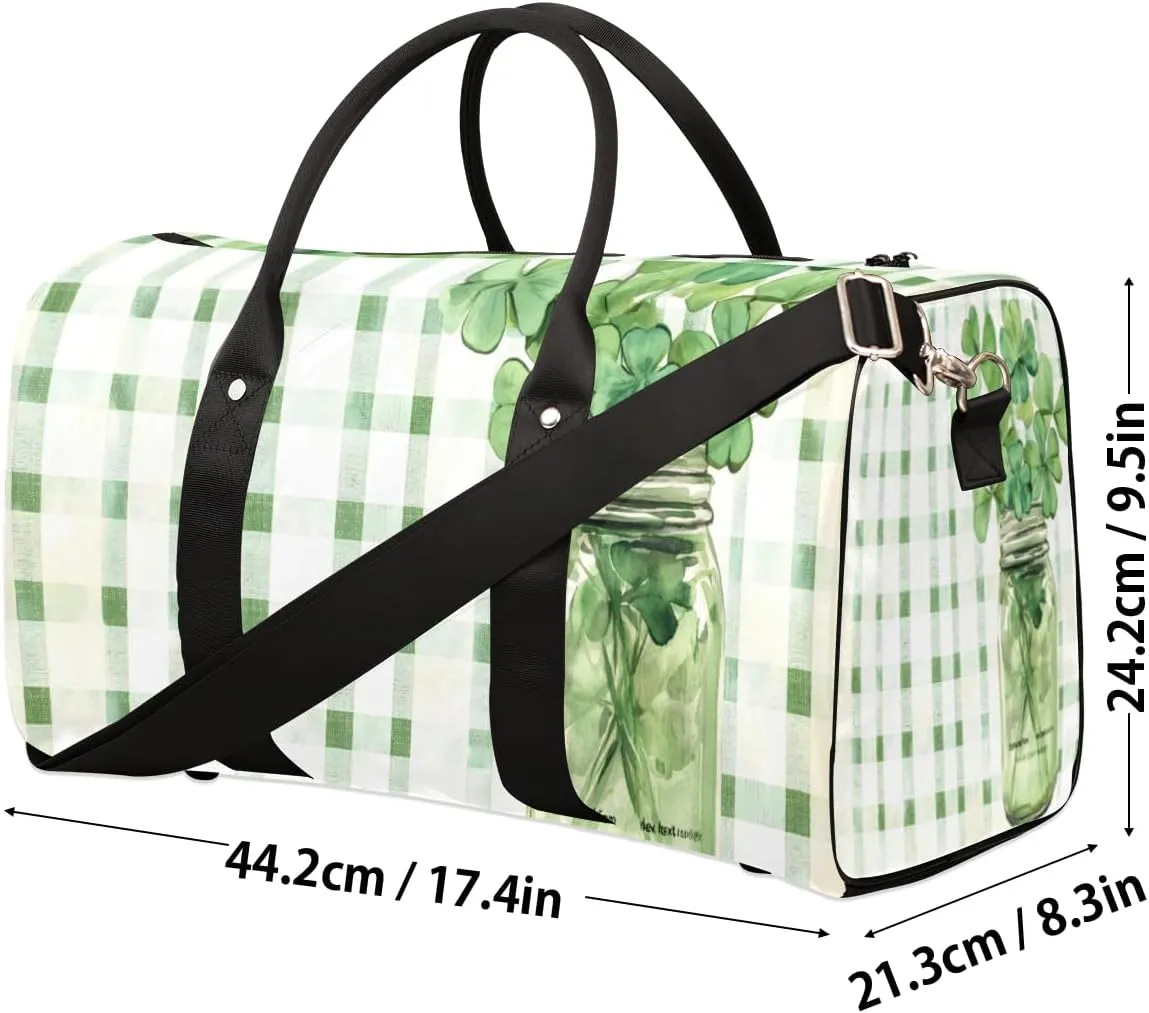 Shamrock Leaf Travel Duffle Bag for Women Men Gym Duffel Foldable Bag Waterproof Weekender Green plaid Duffle Tote