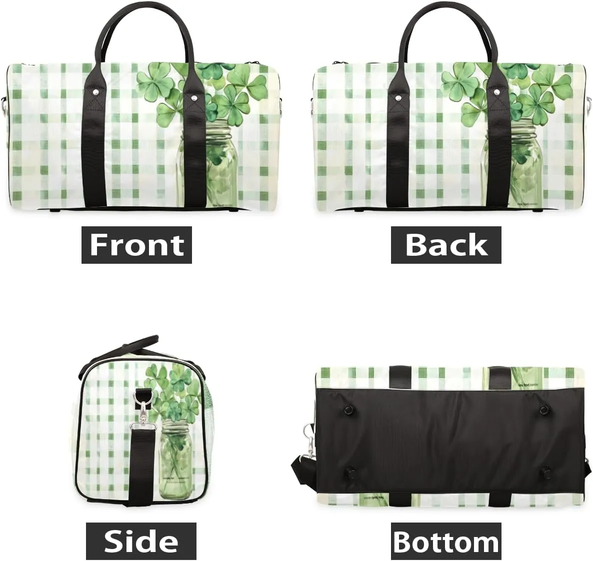 Shamrock Leaf Travel Duffle Bag for Women Men Gym Duffel Foldable Bag Waterproof Weekender Green plaid Duffle Tote