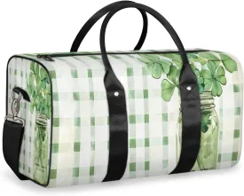Shamrock Leaf Travel Duffle Bag for Women Men Gym Duffel Foldable Bag Waterproof Weekender Green plaid Duffle Tote