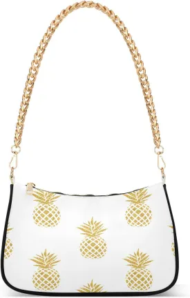 Shoulder Bags for Women Gold Pineapple Hobo Tote Handbag Small Clutch Purse with Zipper Closure