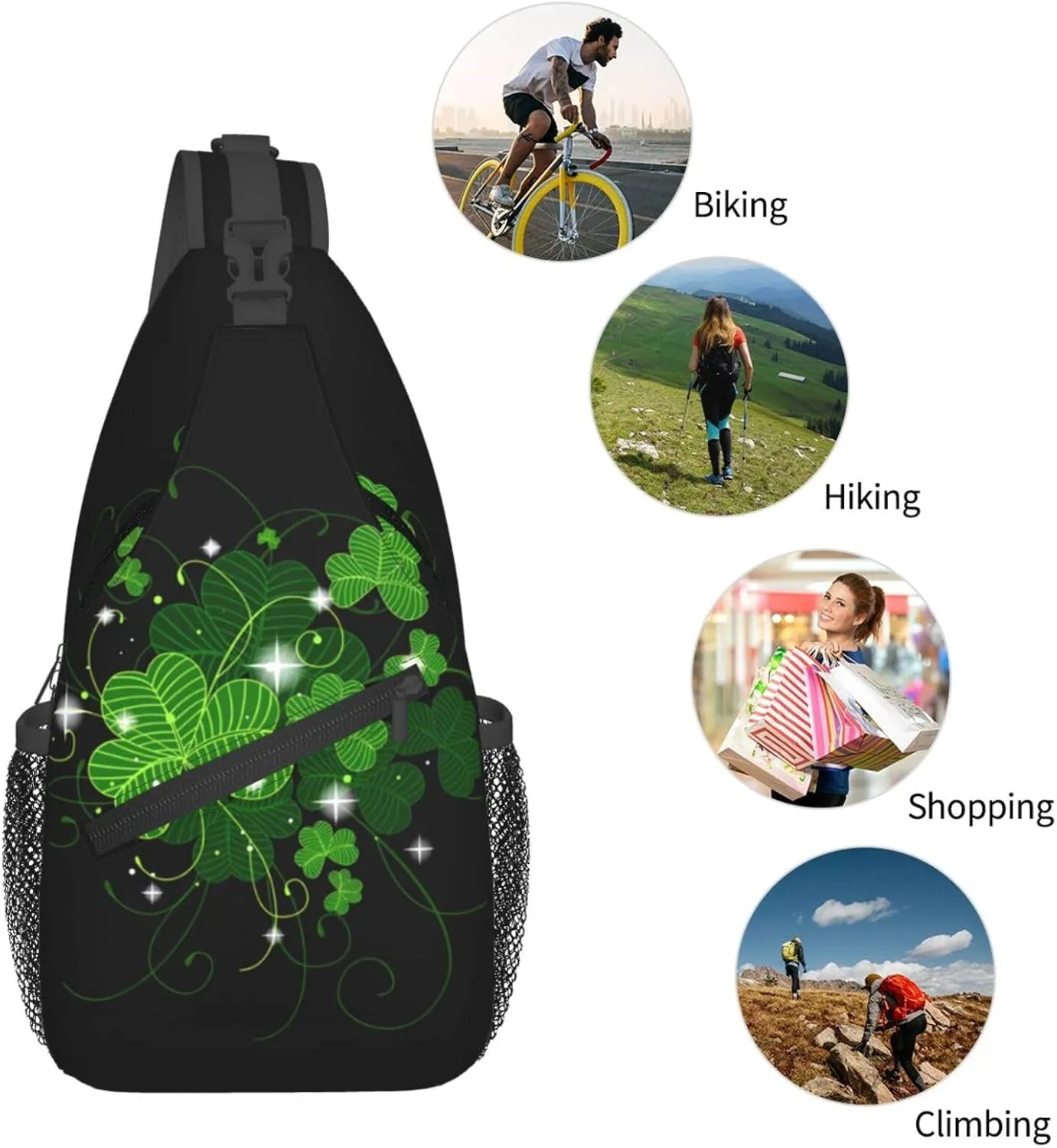 St Patrick's Day Bags Lucky Clover Shamrock Sling Bag Crossbody Backpack Shoulder Casual Daypack Bag for Men Women