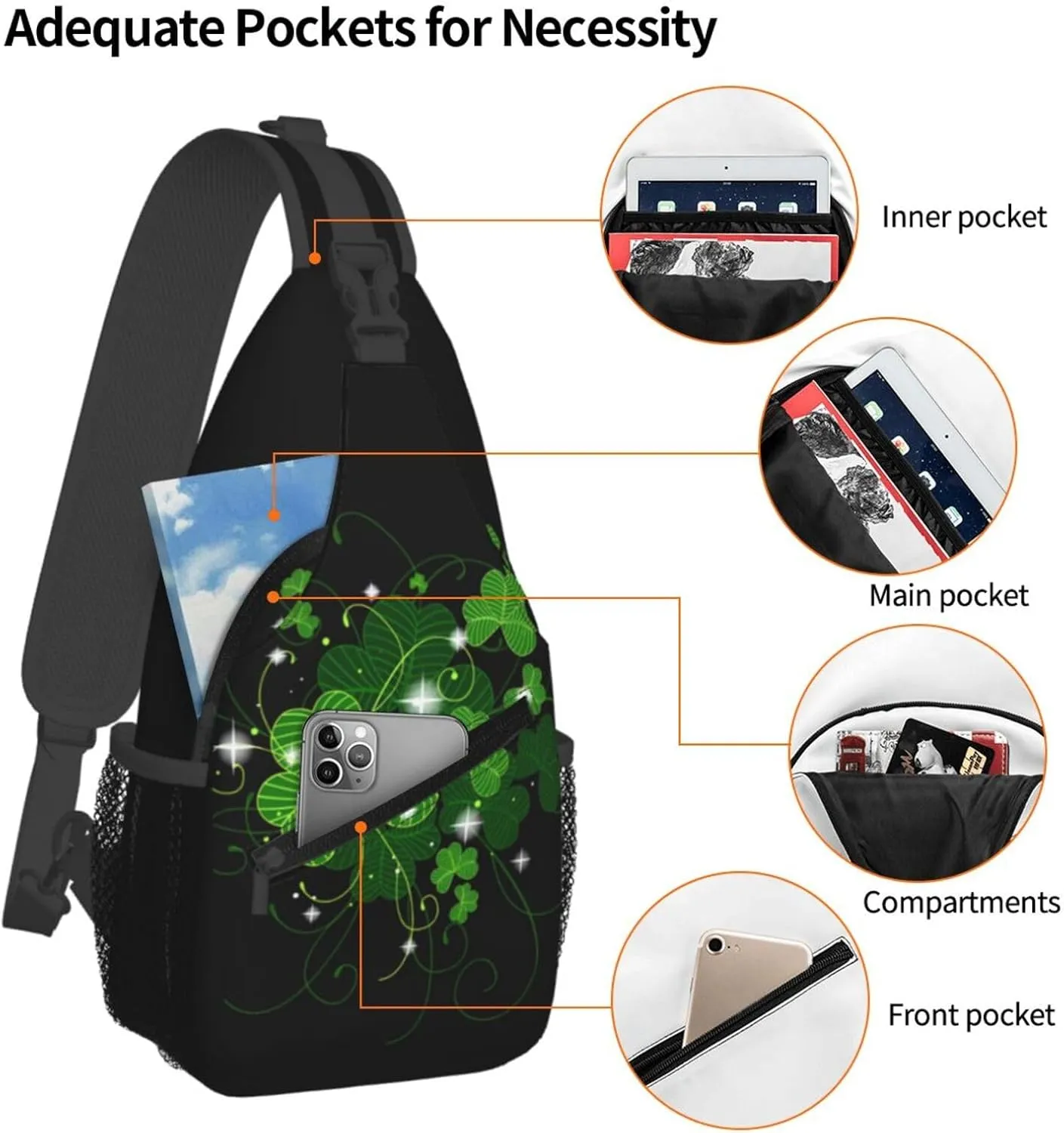 St Patrick's Day Bags Lucky Clover Shamrock Sling Bag Crossbody Backpack Shoulder Casual Daypack Bag for Men Women