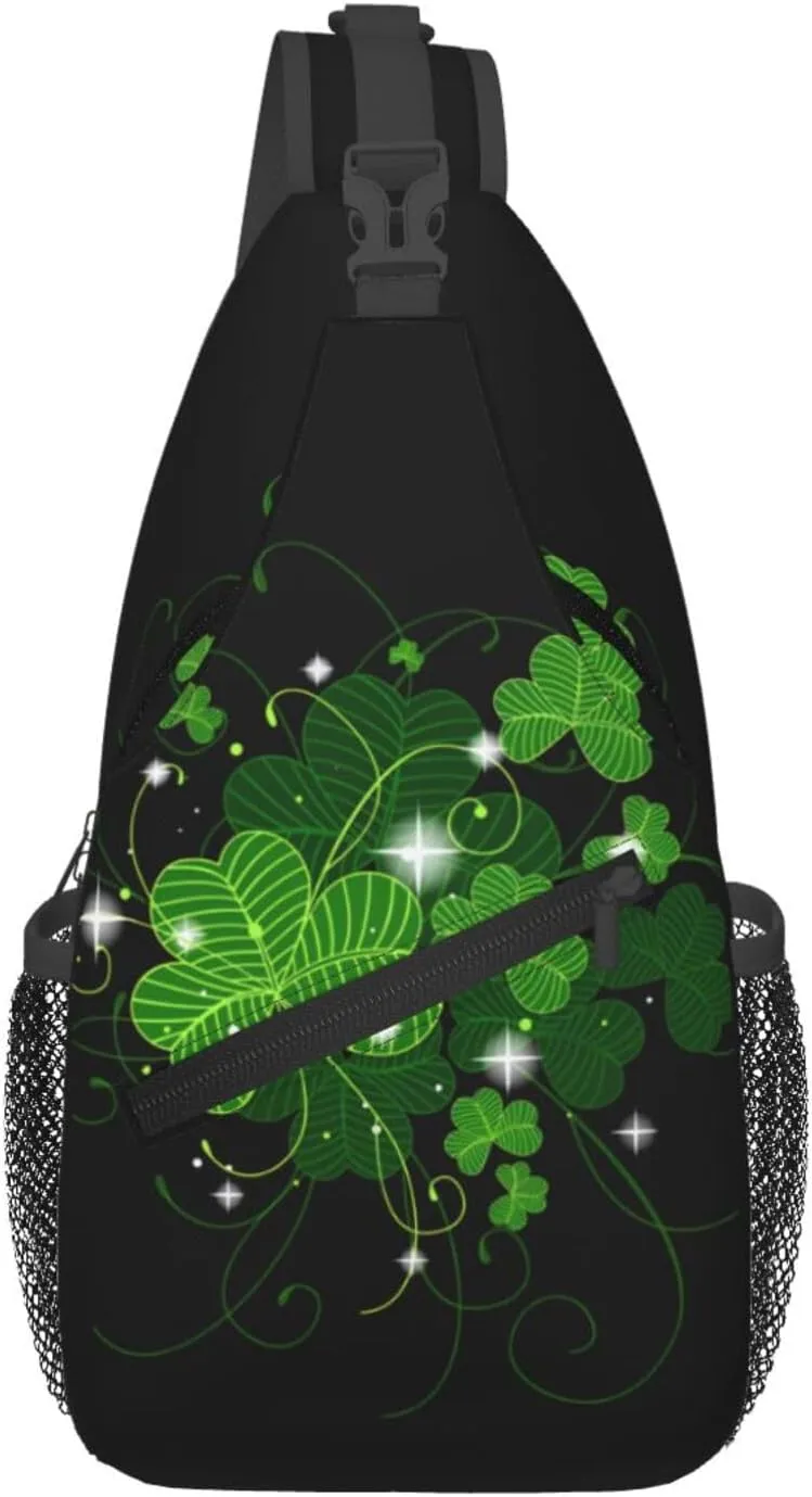 St Patrick's Day Bags Lucky Clover Shamrock Sling Bag Crossbody Backpack Shoulder Casual Daypack Bag for Men Women
