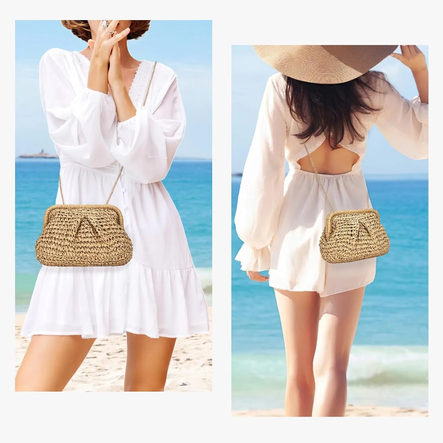 Straw Clutch Purses for Women Woven Straw Crossbody Bag Shoulder Handbag Clutch Purses for Women Straw Clutch Bag