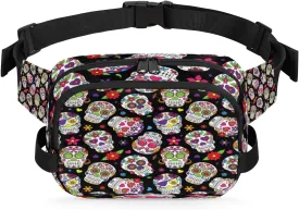Sugar Skull Pattern Fanny Pack Durable with Adjustable Belt Main Zippered Pocket Lightweight Waterproof Belt Bag for Travel Sports Workout Hiking Phone Bag