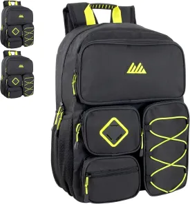 Summit Ridge (24 Pack) Wholesale 18 Inch Heavy Duty Multipocket Backpacks in Bulk for Homeless, Sports, Travel