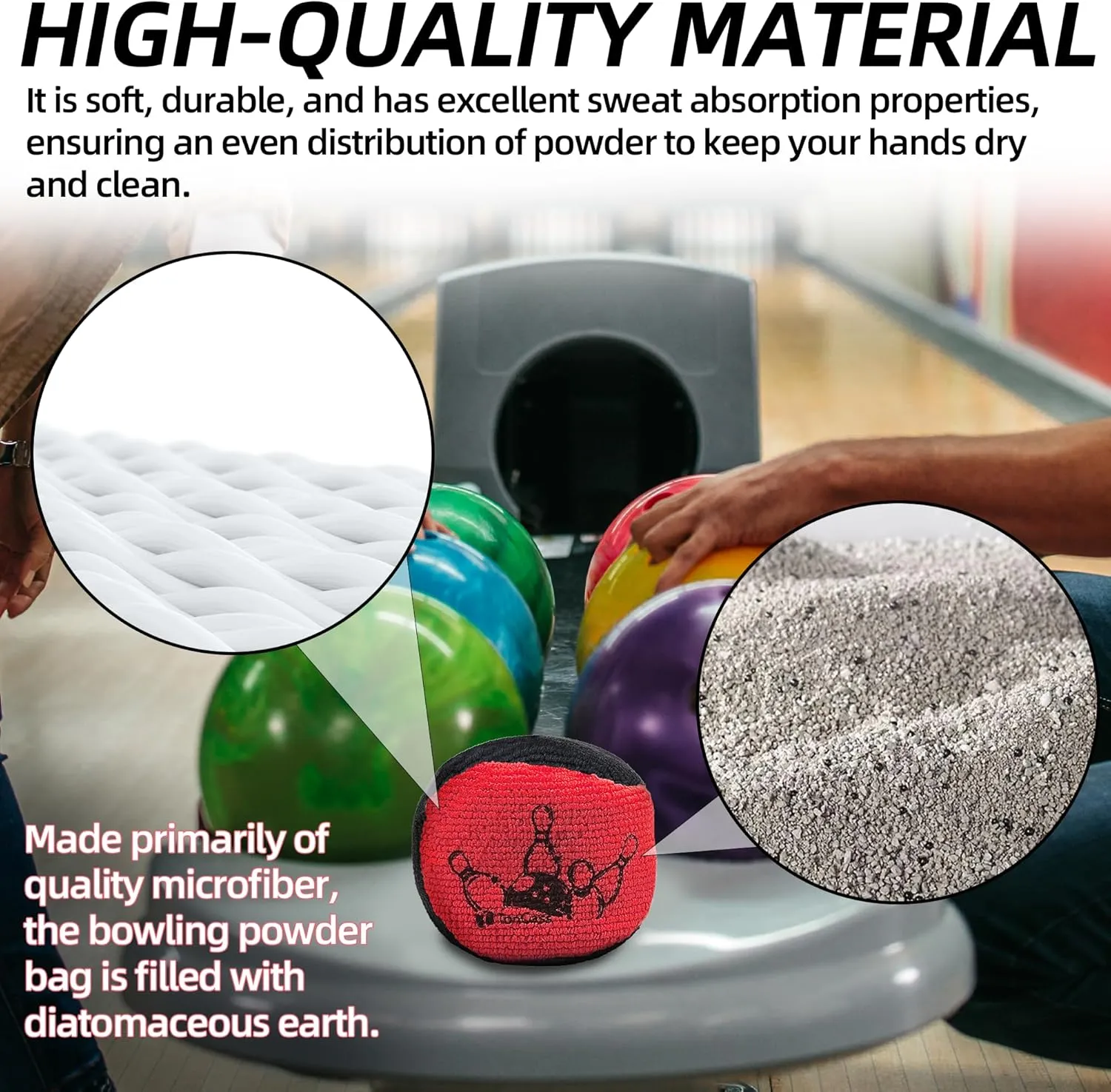 TonGass (1-Pack, Black and Red Microfiber Ultra Dry Bowling Grip Ball, Microfiber Bowling Grip Bags, Bowlings Powder Bag for Hands Use
