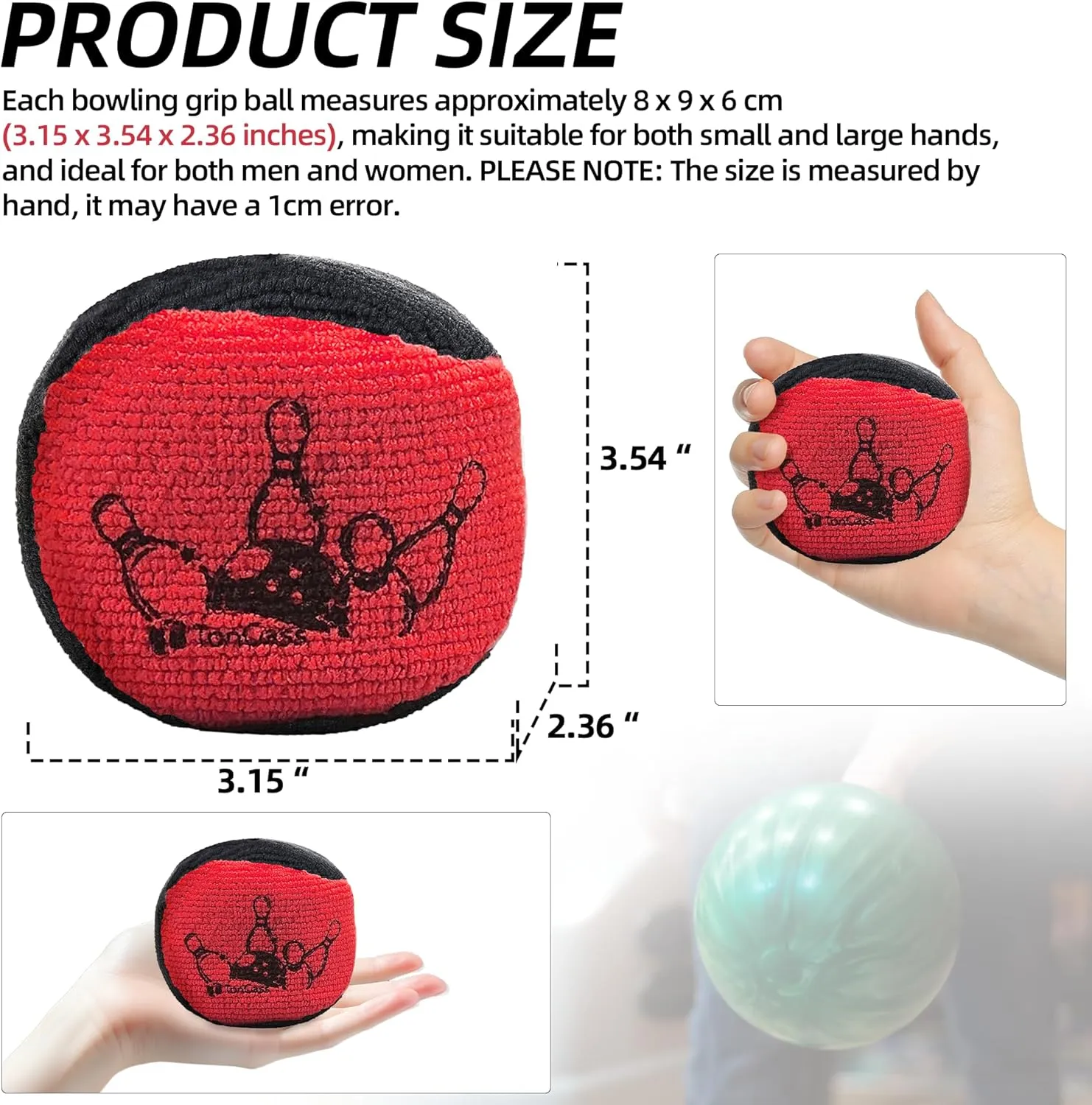 TonGass (1-Pack, Black and Red Microfiber Ultra Dry Bowling Grip Ball, Microfiber Bowling Grip Bags, Bowlings Powder Bag for Hands Use
