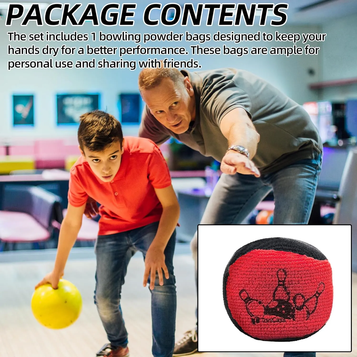 TonGass (1-Pack, Black and Red Microfiber Ultra Dry Bowling Grip Ball, Microfiber Bowling Grip Bags, Bowlings Powder Bag for Hands Use