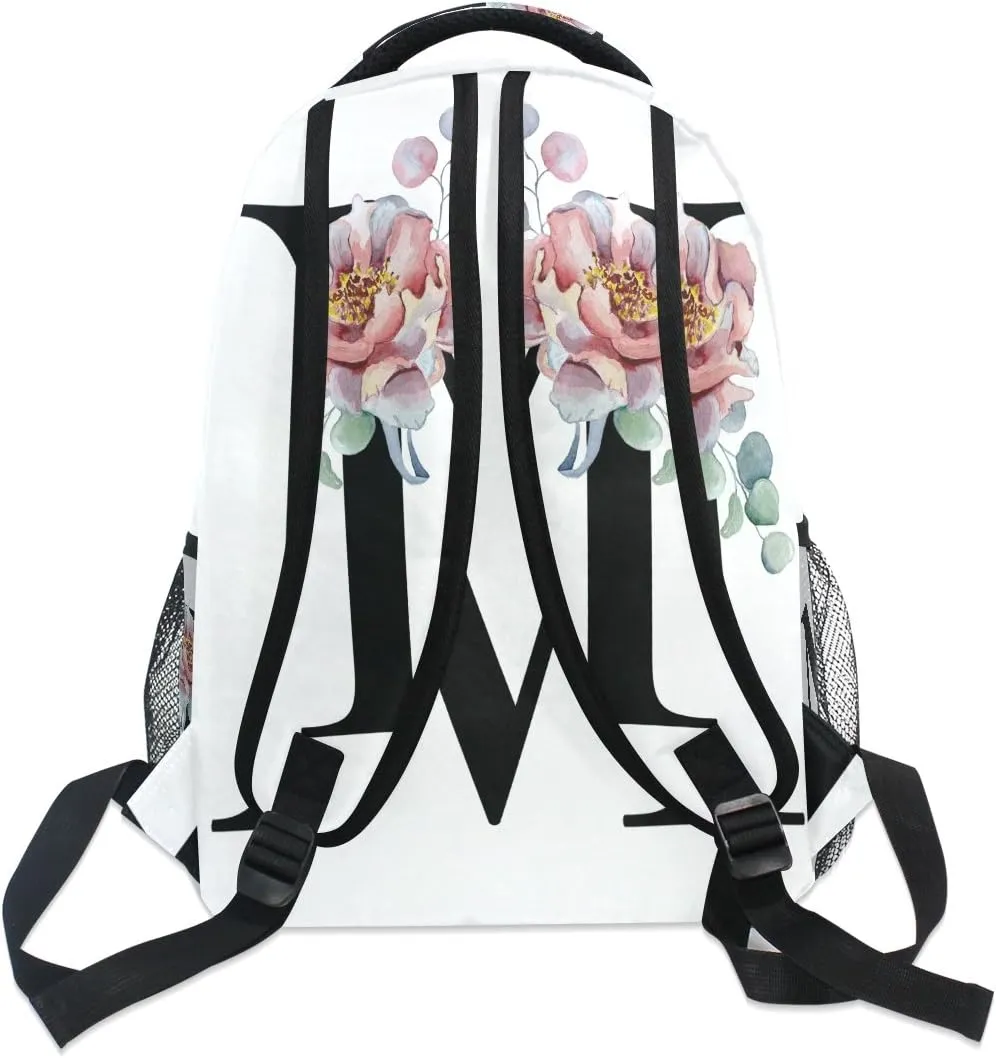 TropicalLife Letter M with Flower Backpacks Bookbag Shoulder Backpack Hiking Travel Daypack Casual Bags