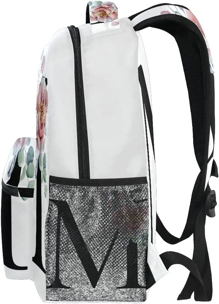 TropicalLife Letter M with Flower Backpacks Bookbag Shoulder Backpack Hiking Travel Daypack Casual Bags