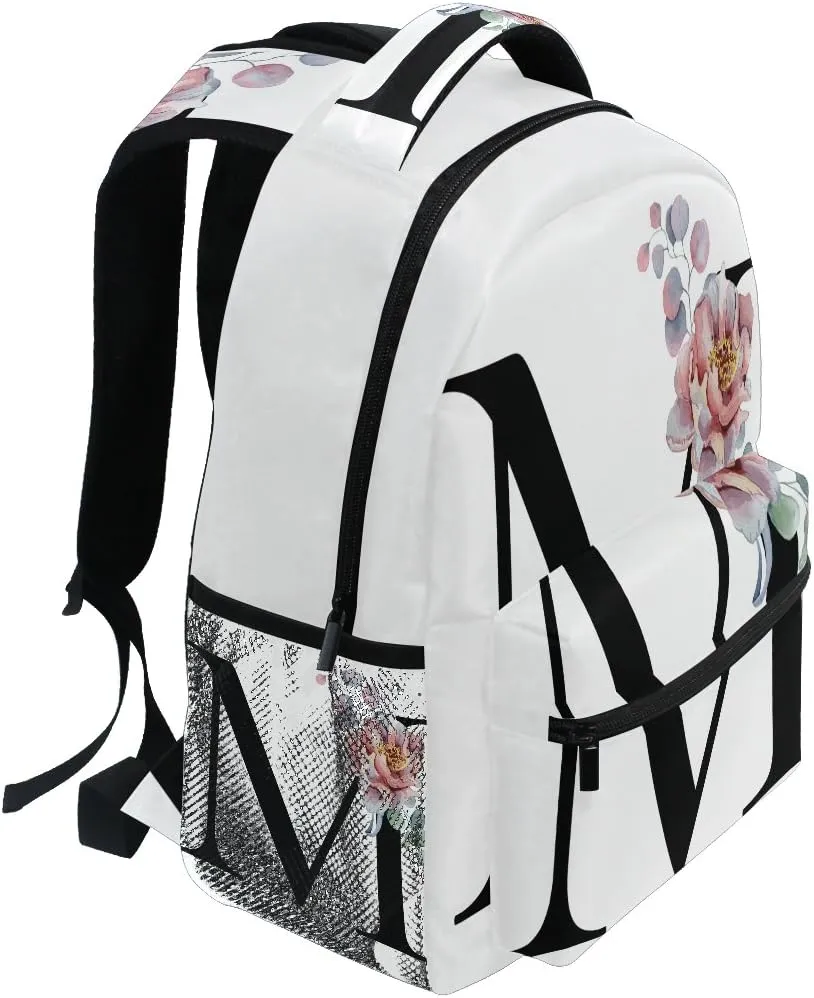 TropicalLife Letter M with Flower Backpacks Bookbag Shoulder Backpack Hiking Travel Daypack Casual Bags