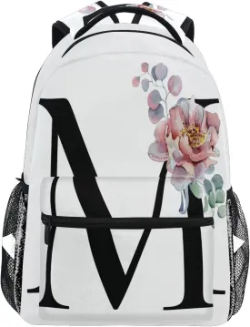 TropicalLife Letter M with Flower Backpacks Bookbag Shoulder Backpack Hiking Travel Daypack Casual Bags