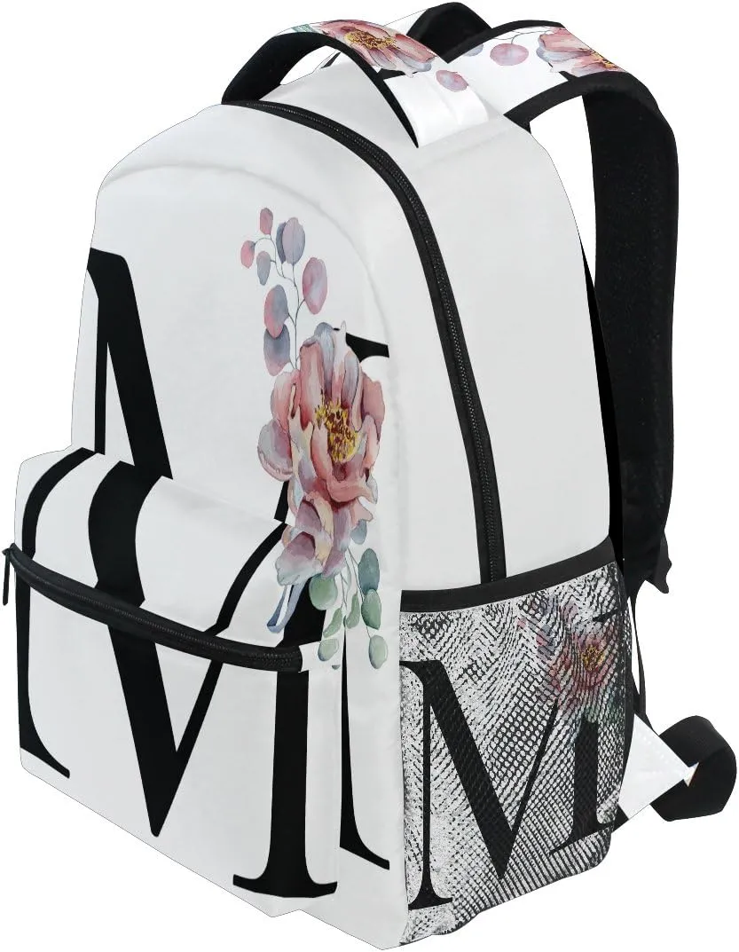 TropicalLife Letter M with Flower Backpacks Bookbag Shoulder Backpack Hiking Travel Daypack Casual Bags