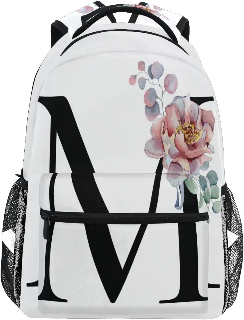 TropicalLife Letter M with Flower Backpacks Bookbag Shoulder Backpack Hiking Travel Daypack Casual Bags