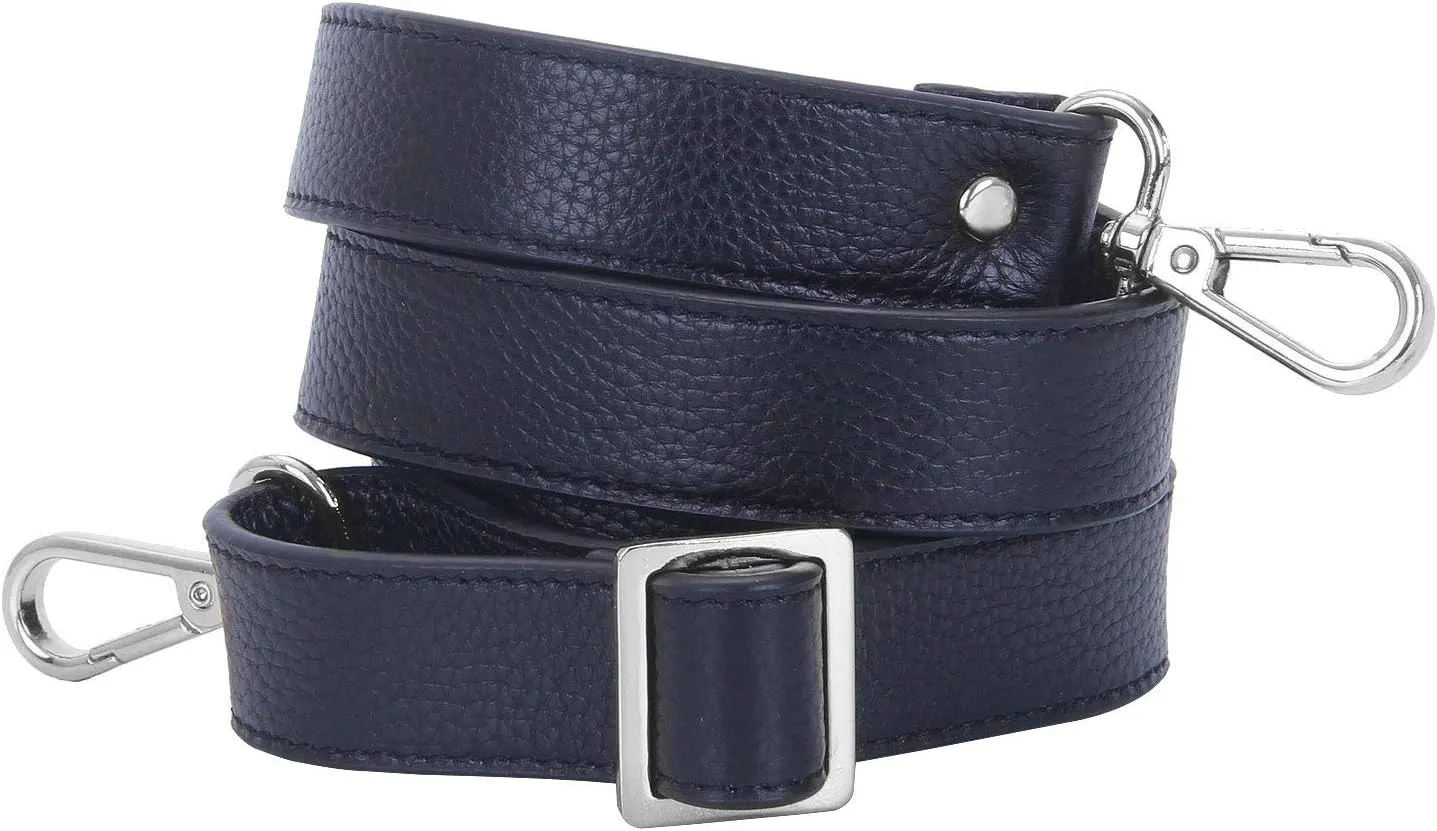 VanEnjoy Full Grain Leather Adjustable Replacement Strap Cross Body Bag Purse,1 inch wide(Black-Silver Buckles)