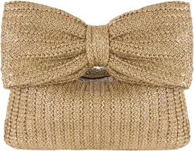 Verdusa Women's Bow Wrist Handbags Woven Purse Top Handle Straw Clutches