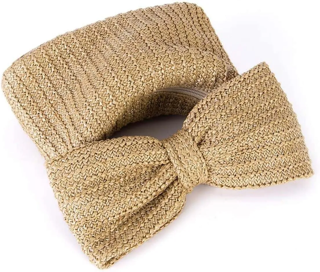 Verdusa Women's Bow Wrist Handbags Woven Purse Top Handle Straw Clutches