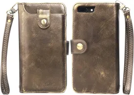 Wallet Phone Case Detachable Flip Cover Phone Case Small Messenger Pouch Bags with Detachable Adjustable Shoulder Strap Hand Bag for Women Girl, Unisex Phone Cover (Retro Gold, iPhone X)