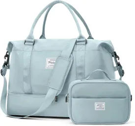 Weekender Bags for Women, Travel Duffel Bags with Shoe Compartment,Personal Item Travel Bag for Airlines, Carry on Overnight Tote Bag for women with Toiletry BagLight Blue