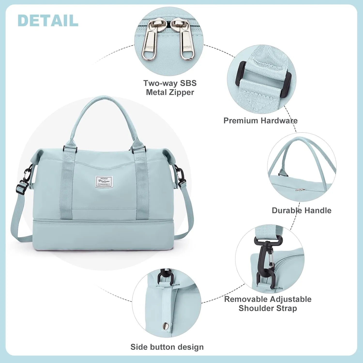 Weekender Bags for Women, Travel Duffel Bags with Shoe Compartment,Personal Item Travel Bag for Airlines, Carry on Overnight Tote Bag for women with Toiletry BagLight Blue