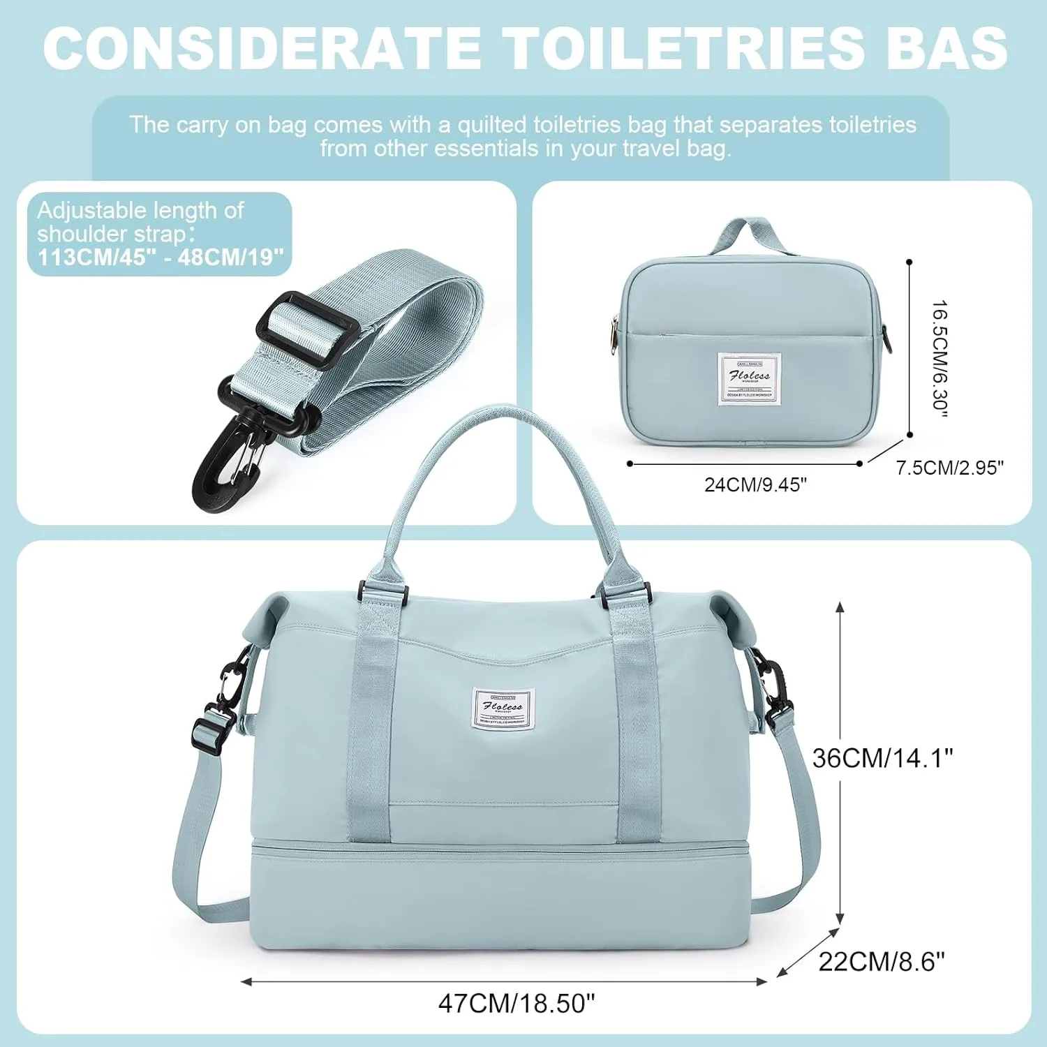 Weekender Bags for Women, Travel Duffel Bags with Shoe Compartment,Personal Item Travel Bag for Airlines, Carry on Overnight Tote Bag for women with Toiletry BagLight Blue