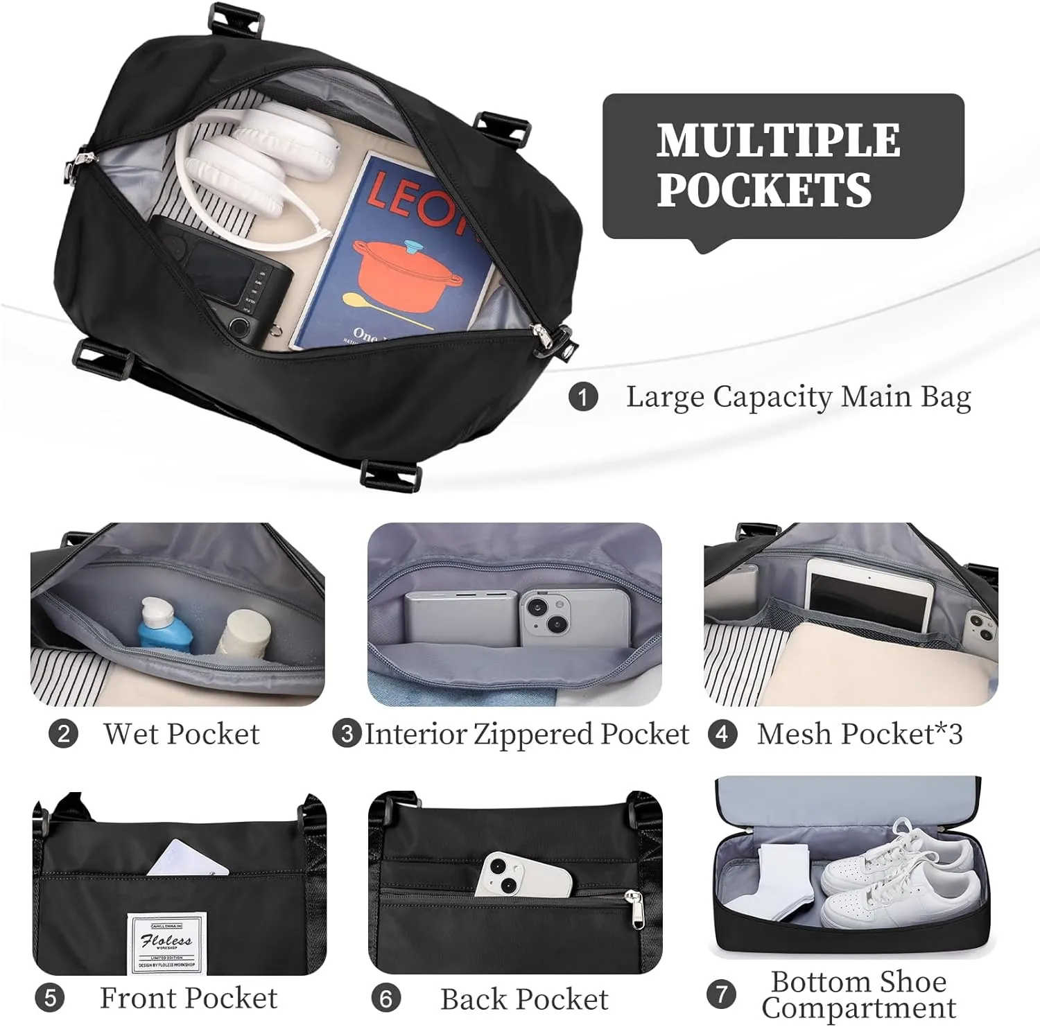 Weekender Bags for Women,Personal Item Travel Bag with Shoes Compartment,Overnight Travel Duffel Bag with Toiletry Bag,Medium