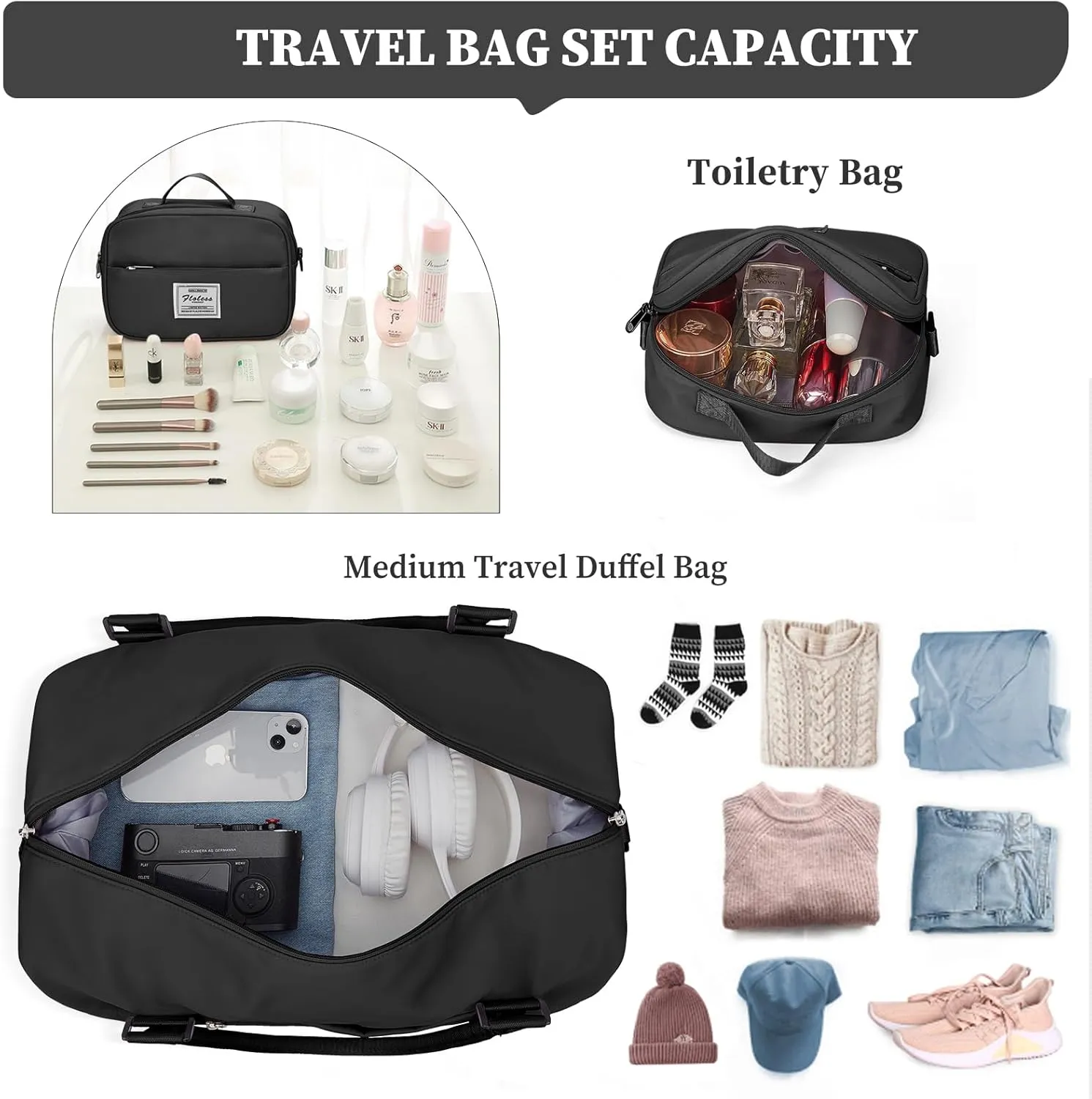 Weekender Bags for Women,Personal Item Travel Bag with Shoes Compartment,Overnight Travel Duffel Bag with Toiletry Bag,Medium