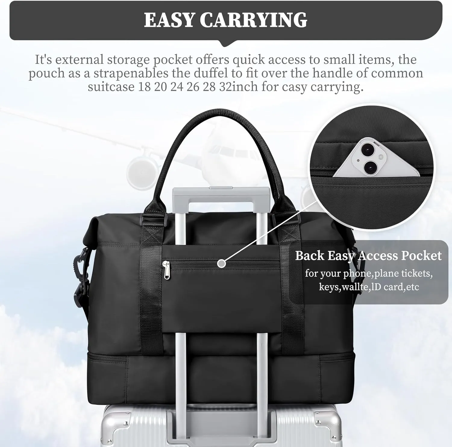 Weekender Bags for Women,Personal Item Travel Bag with Shoes Compartment,Overnight Travel Duffel Bag with Toiletry Bag,Medium