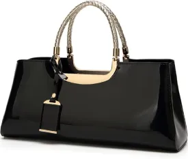 YAQUNICER Top-handle Handbags Purse Tote for Women Patent PU Satchel Gloss Wedding Shoulder Crossbody Bag