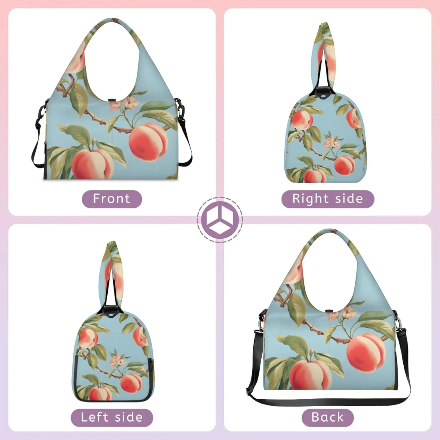 Yoga Tote Bag for Women Peach Tree Beach Bag with Shoe Storage & Yoga Mat Strap Waterproof Weekender Duffle Bag for Travel Fitness Weekend Trips