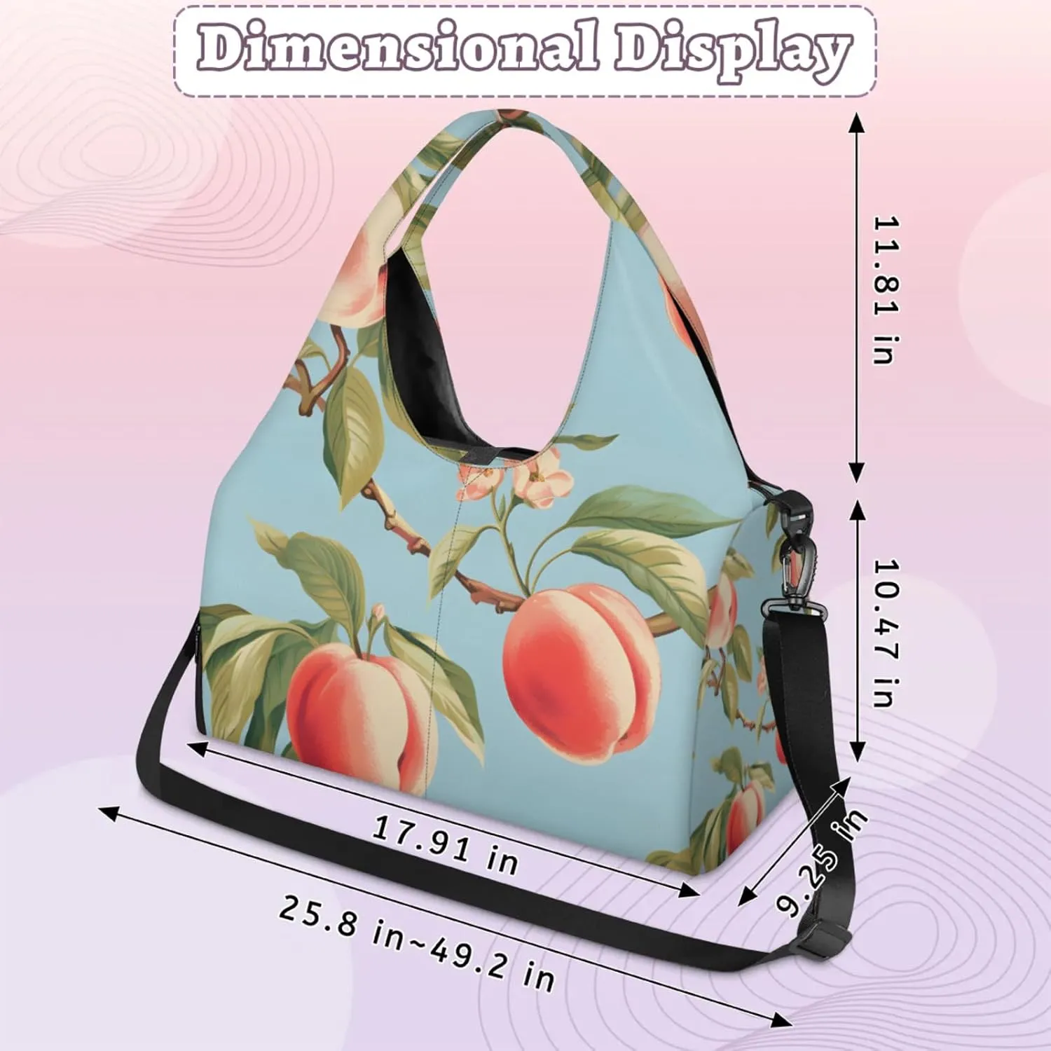 Yoga Tote Bag for Women Peach Tree Beach Bag with Shoe Storage & Yoga Mat Strap Waterproof Weekender Duffle Bag for Travel Fitness Weekend Trips