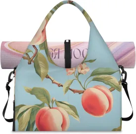 Yoga Tote Bag for Women Peach Tree Beach Bag with Shoe Storage & Yoga Mat Strap Waterproof Weekender Duffle Bag for Travel Fitness Weekend Trips