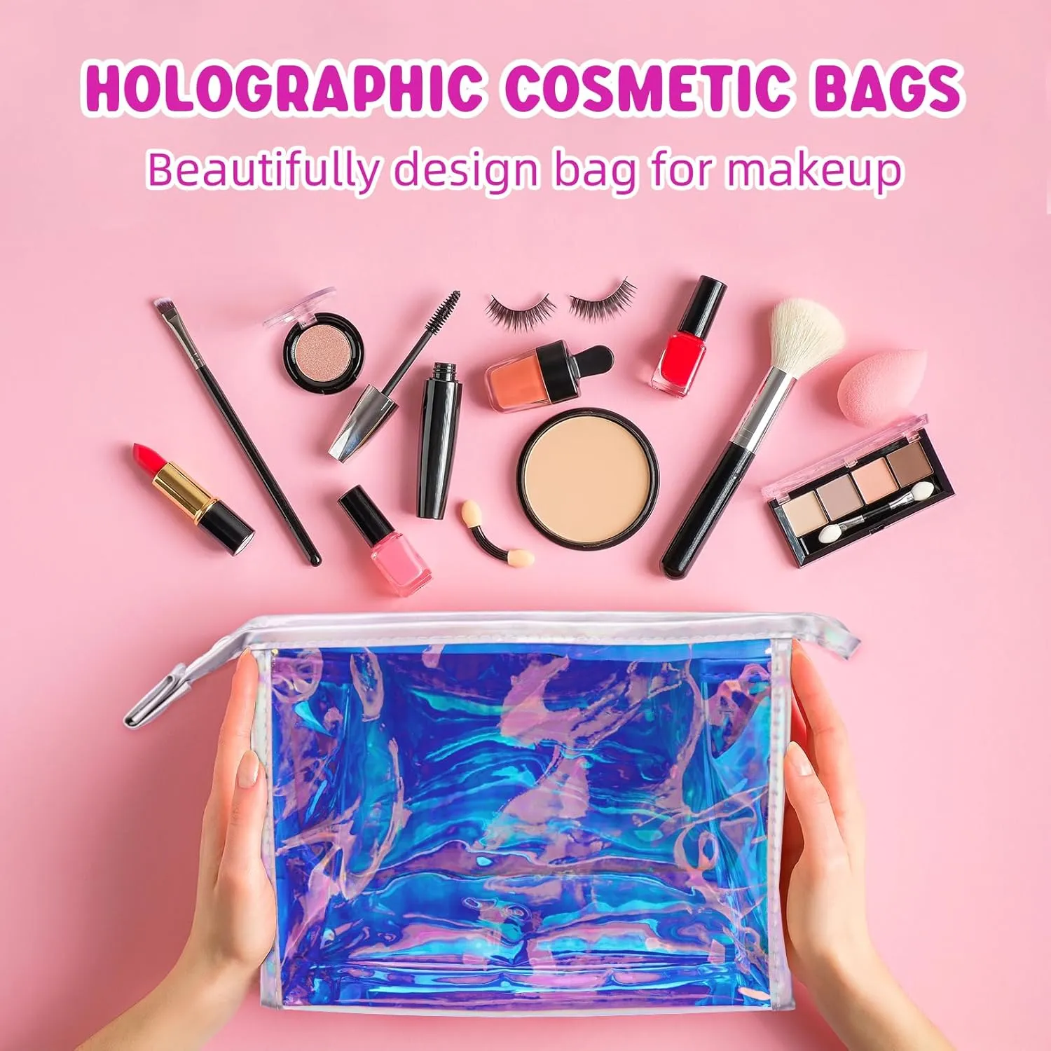 Zwish 2Pack Holographic Makeup Bags Bulk, Iridescent Pouch Portable Zippered Toiletry  Travel Makeup Brush Holder, Makeup Organizer Waterproof Cosmetic  Gift Bags for Women